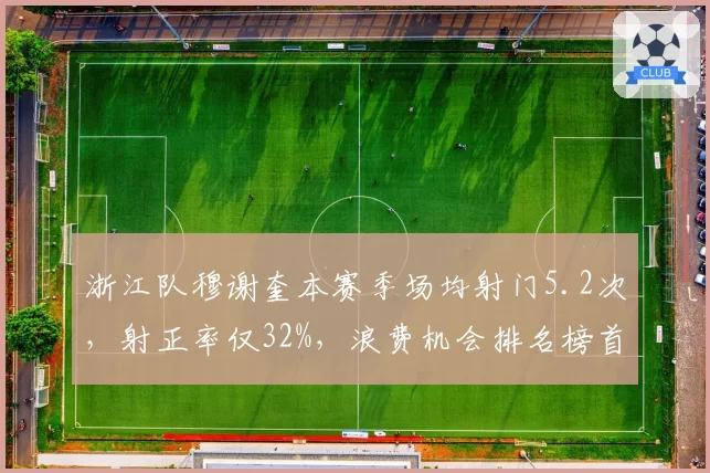 浙江队穆谢奎本赛季场均射门5.2次，射正率仅32%，浪费机会排名榜首